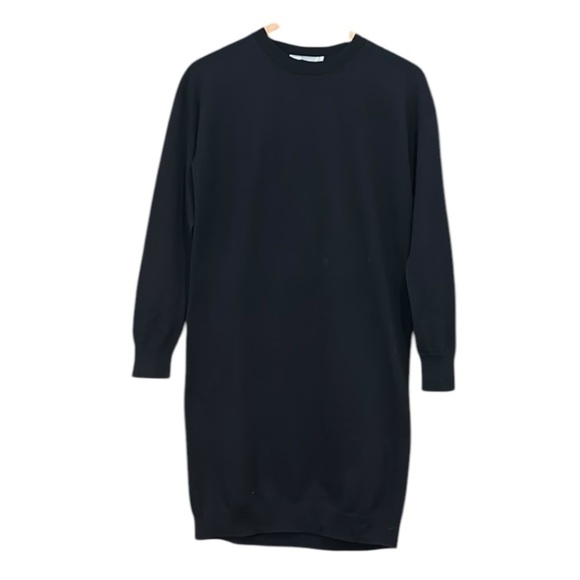 Vince Long Sleeve Cotton Crew Neck Ribbed Detail Black Sweater Dress Size XS - Picture 1 of 10